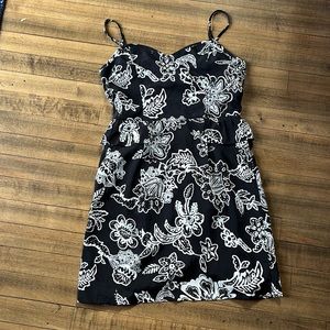 Black, floral cocktail mini dress